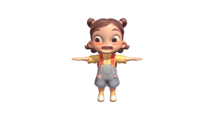 Smiling child with backpack and peace sign 3D Model