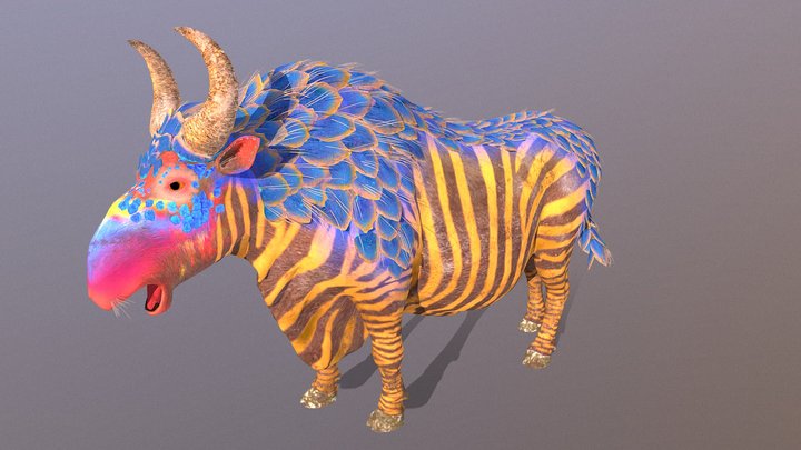 MYTHICAL Zebra COW CHAWING v2.0 IDLE Fbx Pbr 3D Model