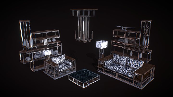 Cyberpunk Living Room Set 3D Model