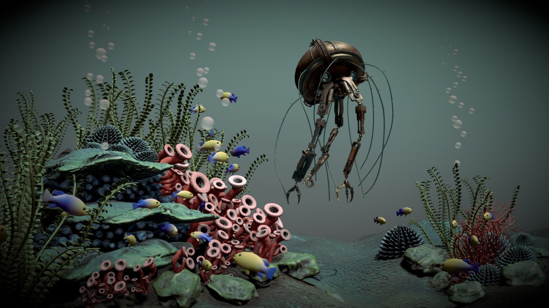 mechanical jellyfish steampunk 3D model by Julia 3d modeler