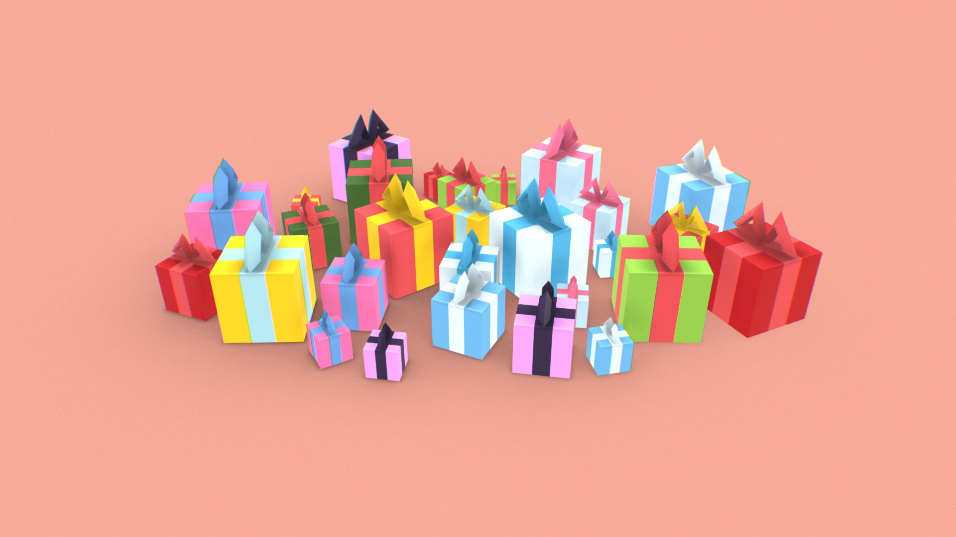 3D model Low Poly Gifts Set - This is a 3D model of the Low Poly Gifts Set. The 3D model is about a group of colorful blocks.