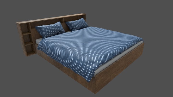 King Sized Bed with shelf Game Prop 3D Model