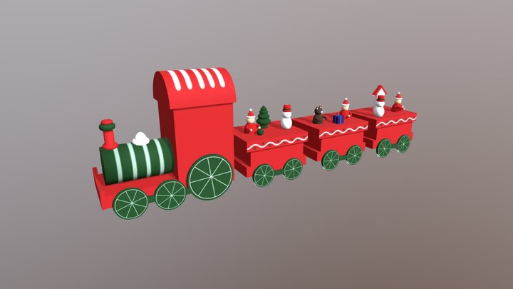 Wooden Christmas Toy Train 3D Model