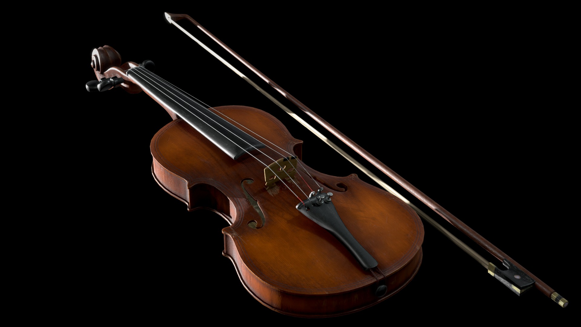 3D model Old Maggini Violin - This is a 3D model of the Old Maggini Violin. The 3D model is about a violin with a bow.