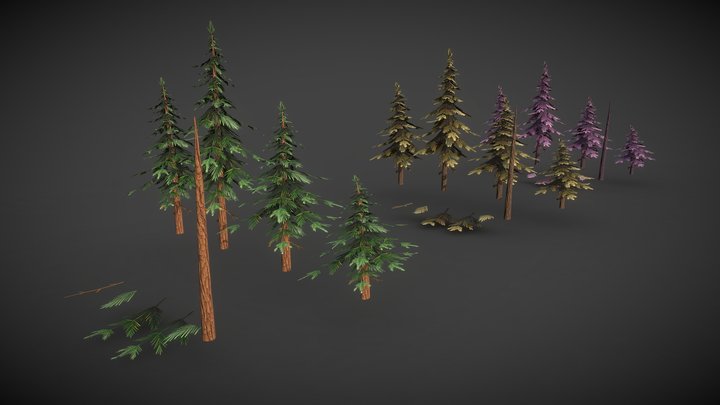 Stylized trees pack 3D Model