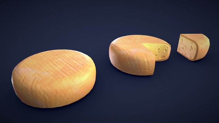 Stylized Cheese Wheel and Slice - Low Poly 3D Model