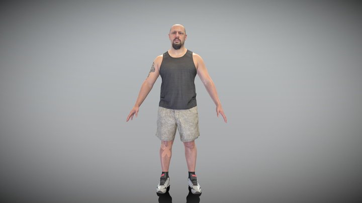 Athletic bald man in A-pose 381 3D Model