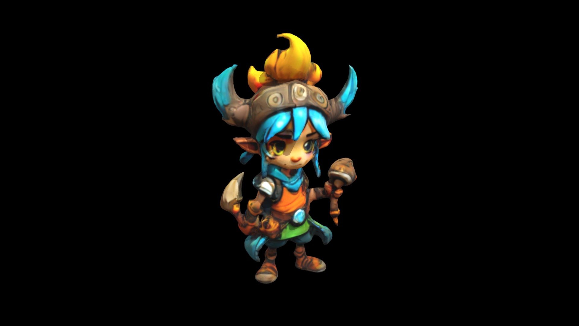a cartoon character with blue hair and horns - Download Free 3D model ...