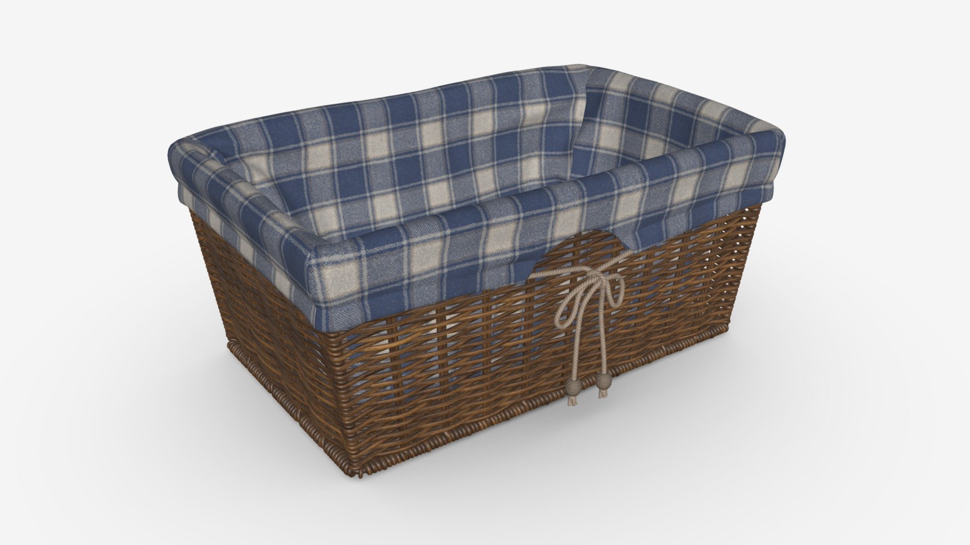 Rectangular wicker basket with fabric