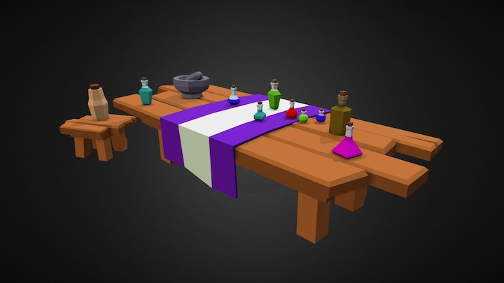 Table And Bottle 3D Model