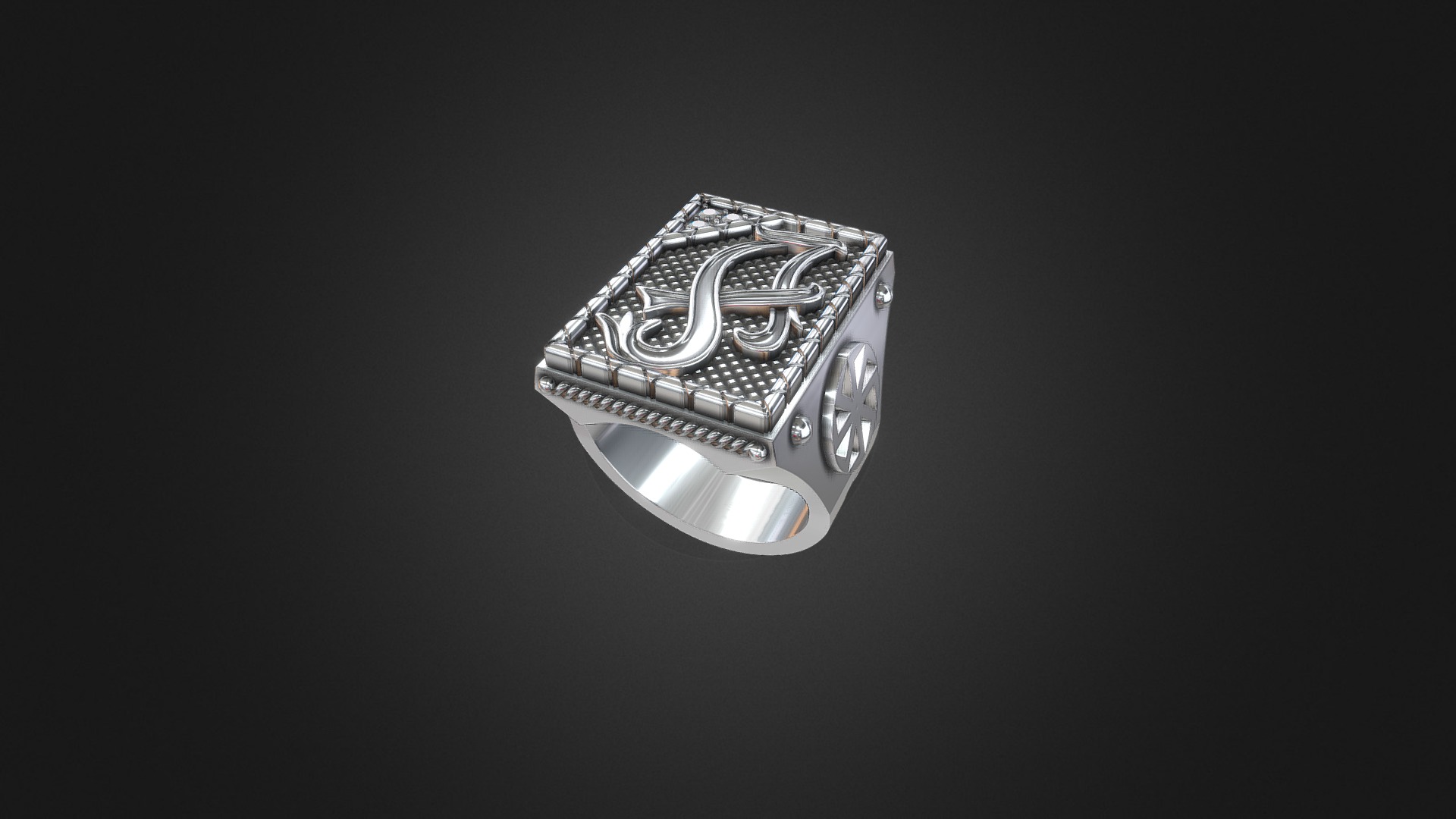 3D model 1058 – Ring - This is a 3D model of the 1058 - Ring. The 3D model is about a silver ring with diamonds.