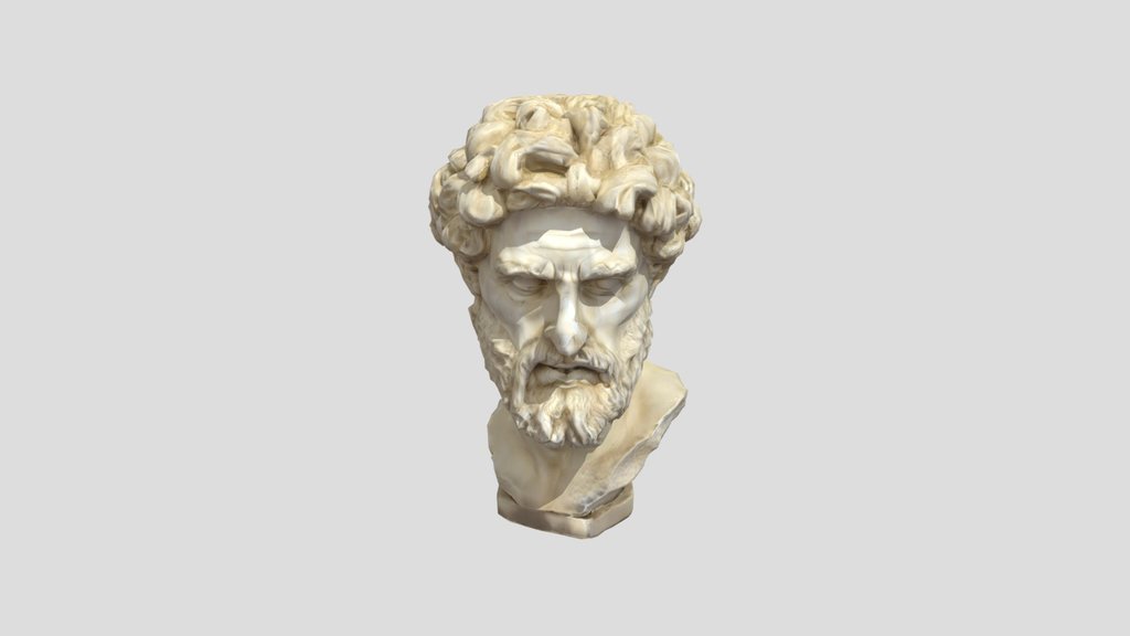 and old damaged eroded greek god bust