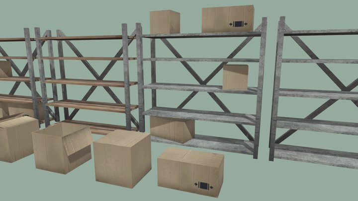 PSX Storage Shelves & Cardboard Boxs 3D Model