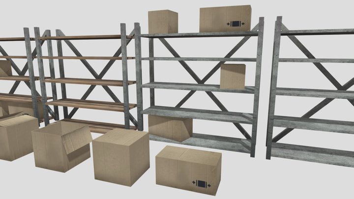 PSX Storage Shelves & Cardboard Boxs 3D Model