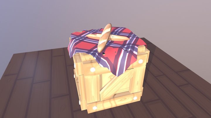 Wooden box, and baguettes 3D Model