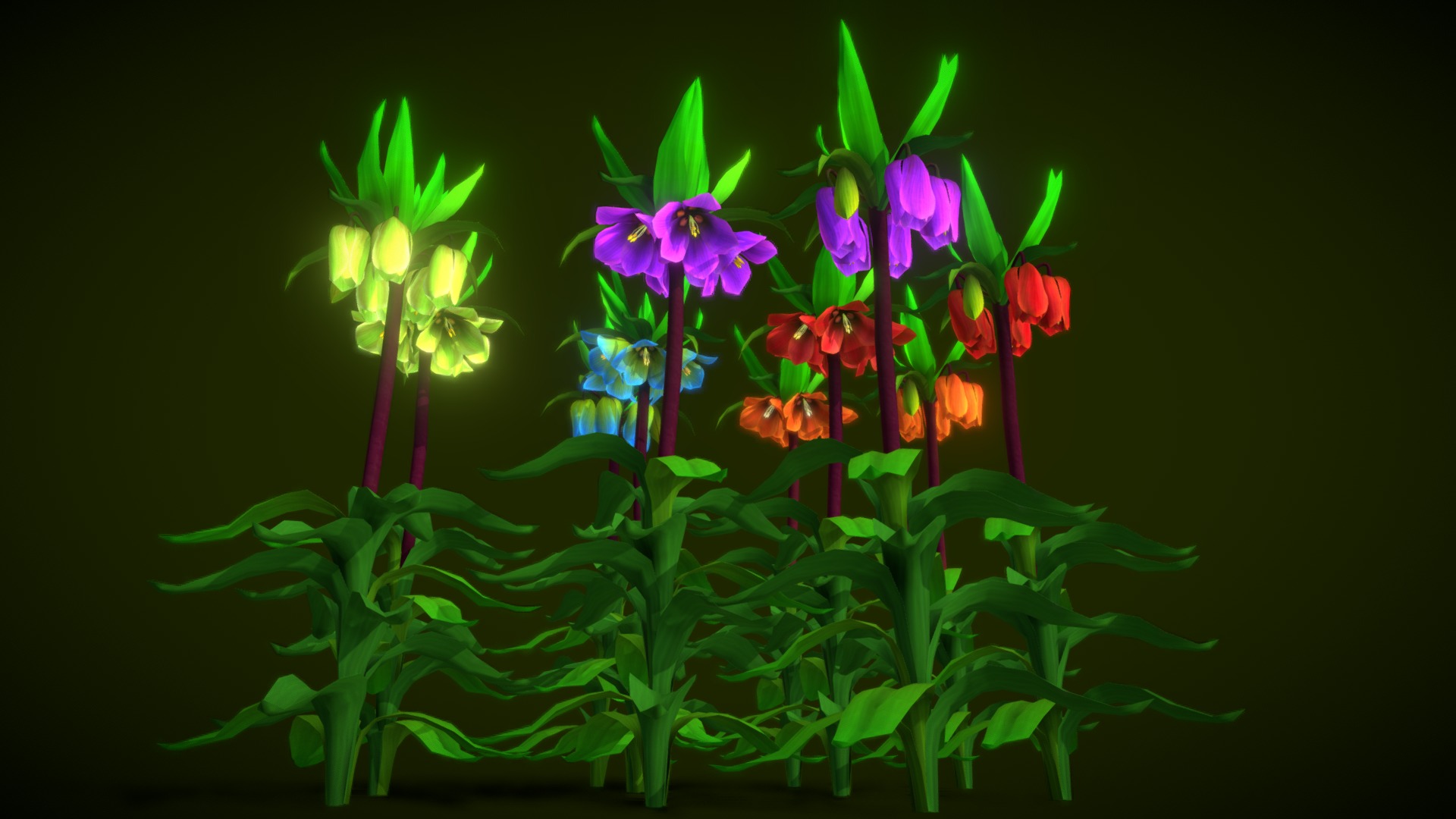 3D model Flower Fritillaria Crown Imperial - This is a 3D model of the Flower Fritillaria Crown Imperial. The 3D model is about a group of flowers.