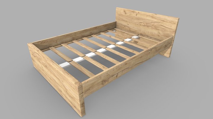 Bed Frame 1-2 Gold Wood 3D Model