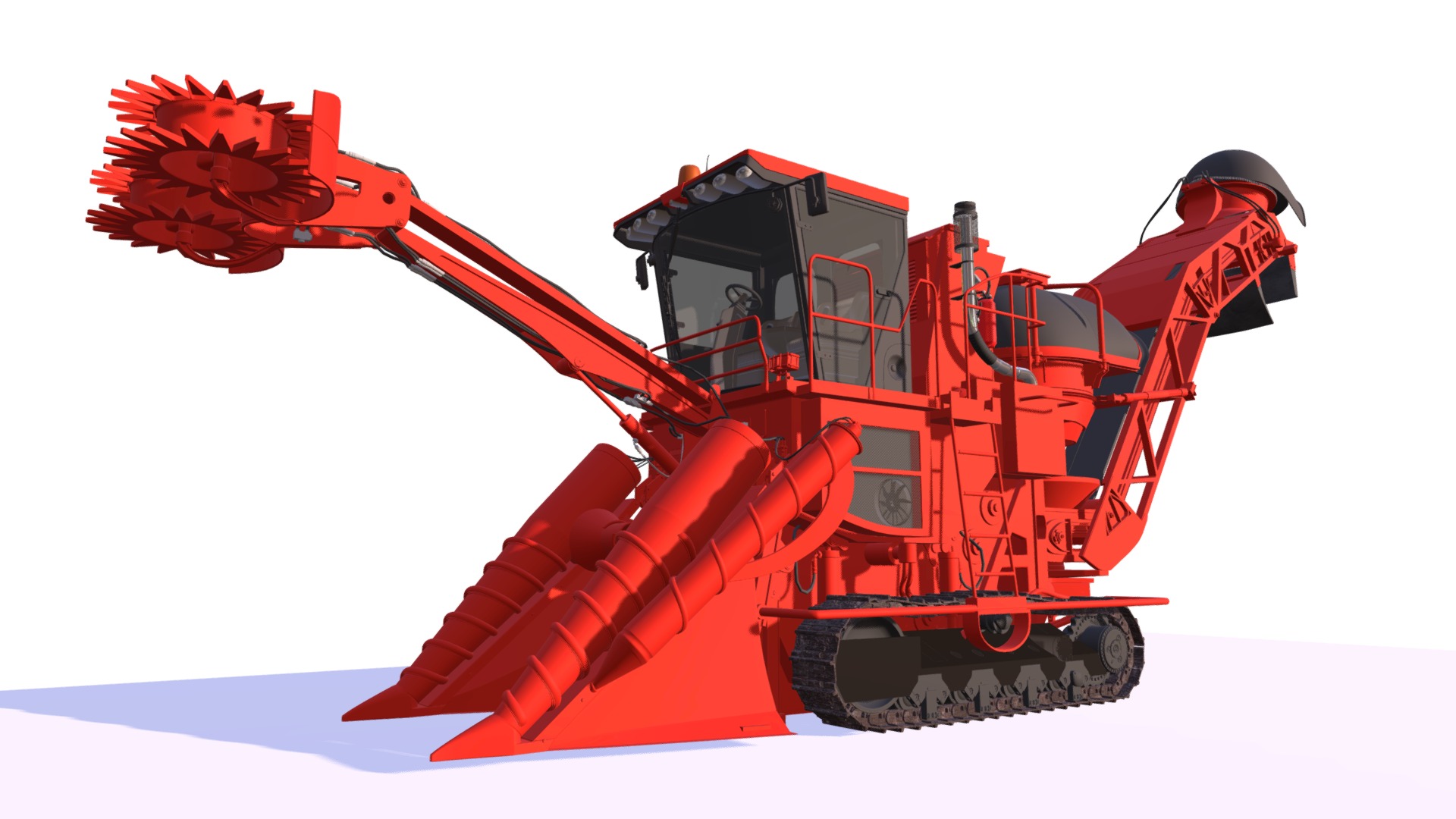 3D model Sugar Cane Harvester - This is a 3D model of the Sugar Cane Harvester. The 3D model is about a red and black construction vehicle.