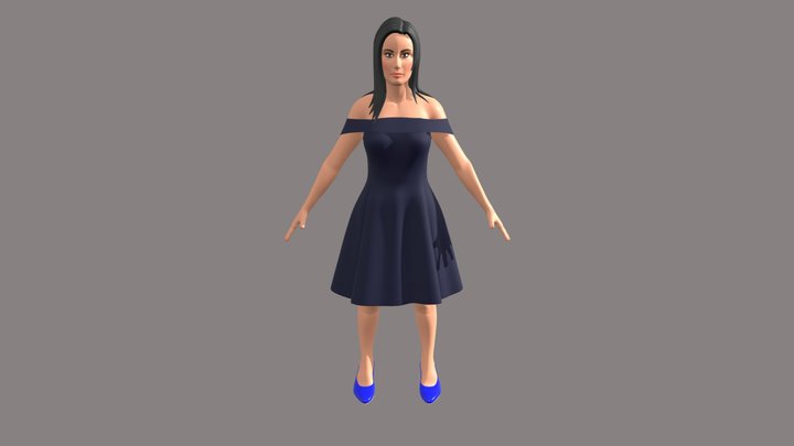 Woman in off shoulder dress 3D Model
