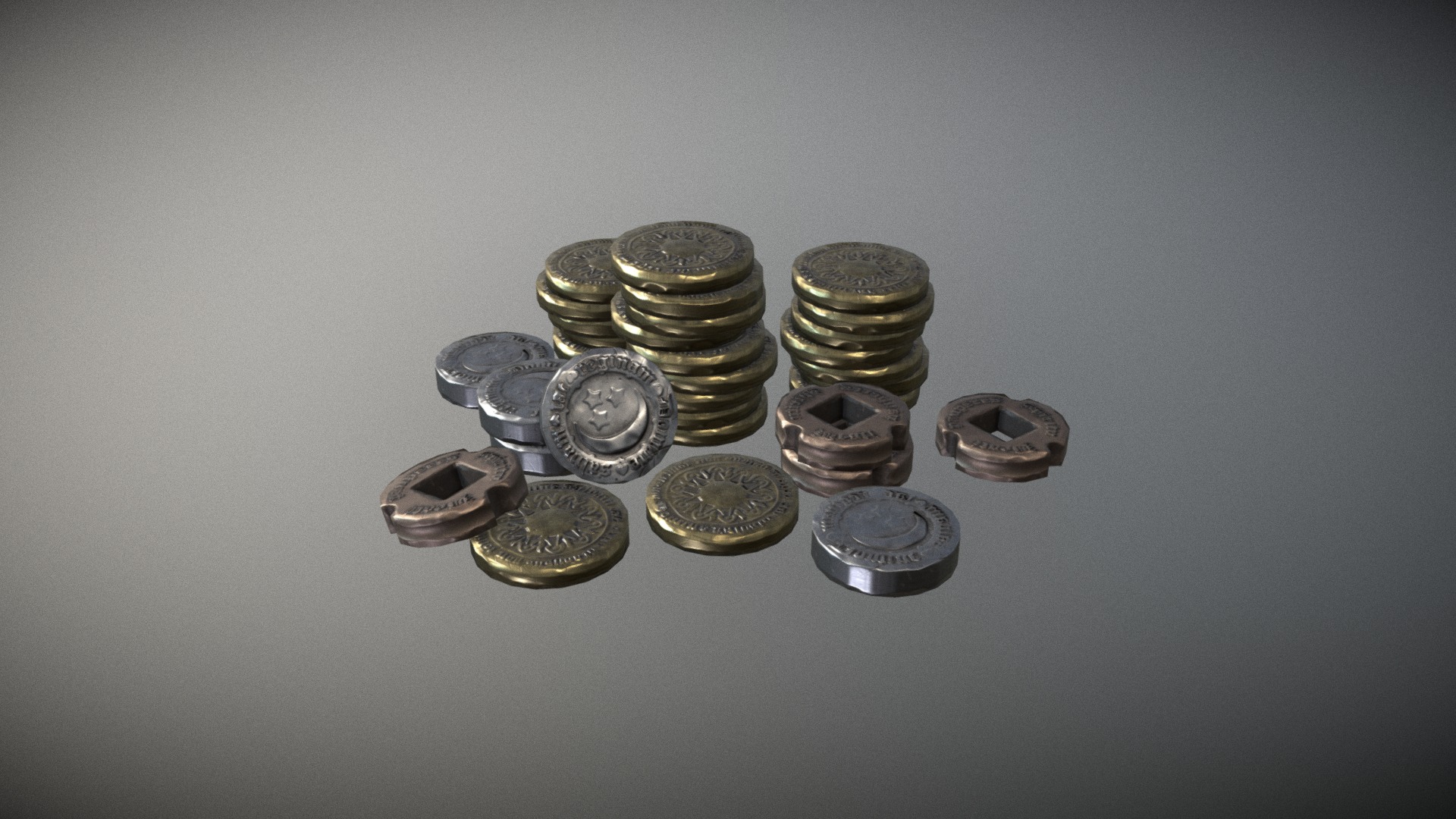 3D model Set of coins - This is a 3D model of the Set of coins. The 3D model is about a pile of coins.
