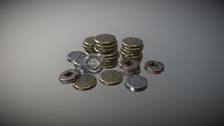Set of coins 3D Model