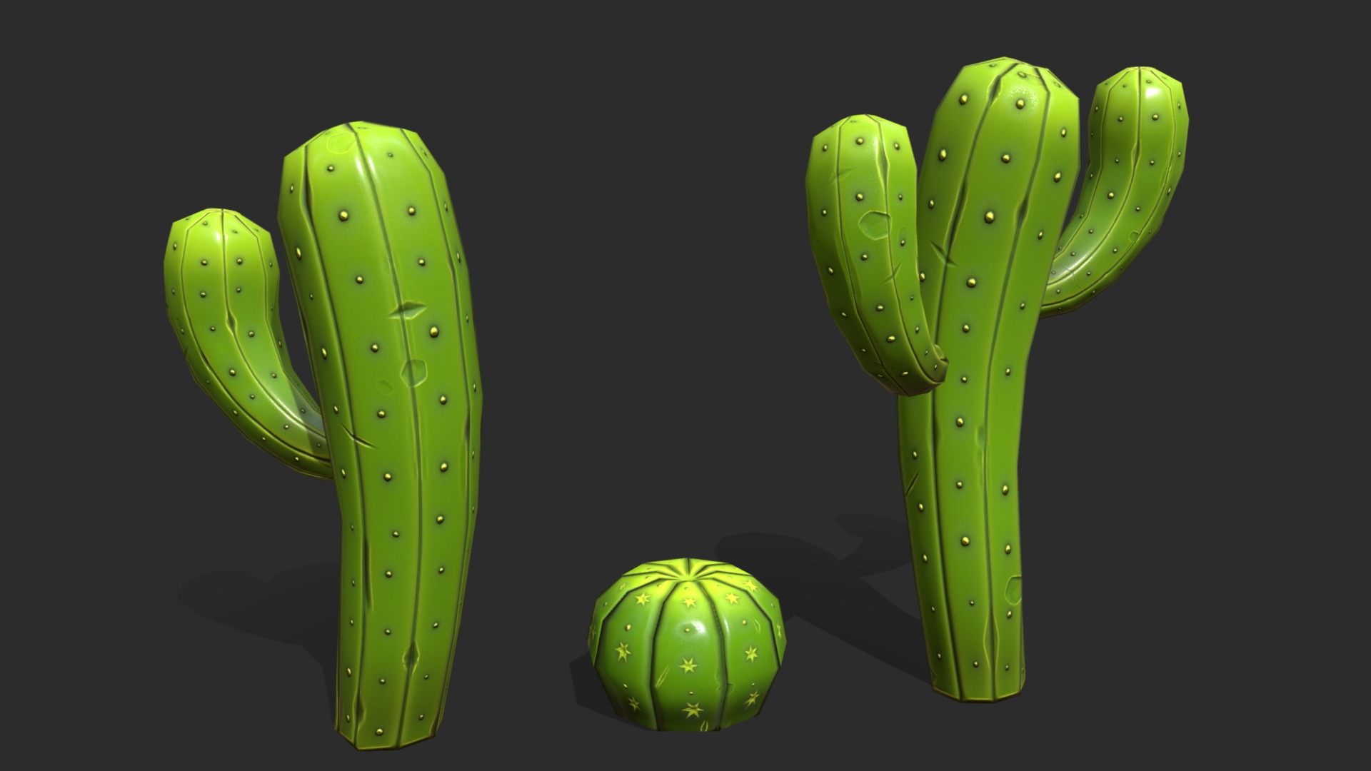 3D model Cartoon Cactus Pack - This is a 3D model of the Cartoon Cactus Pack. The 3D model is about a green snake with a long tail.