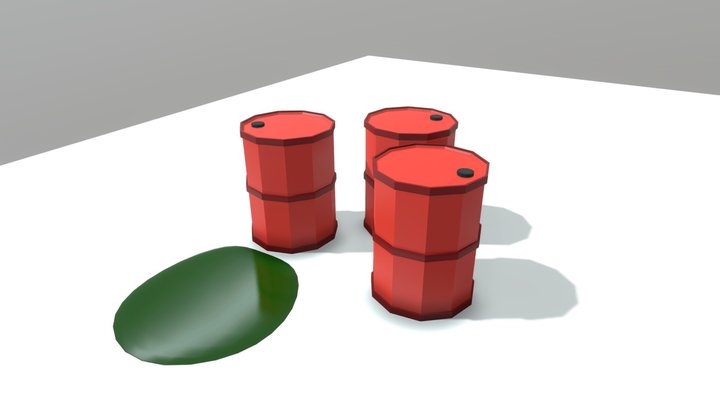 Low-Poly Oil Barrels 3D Model