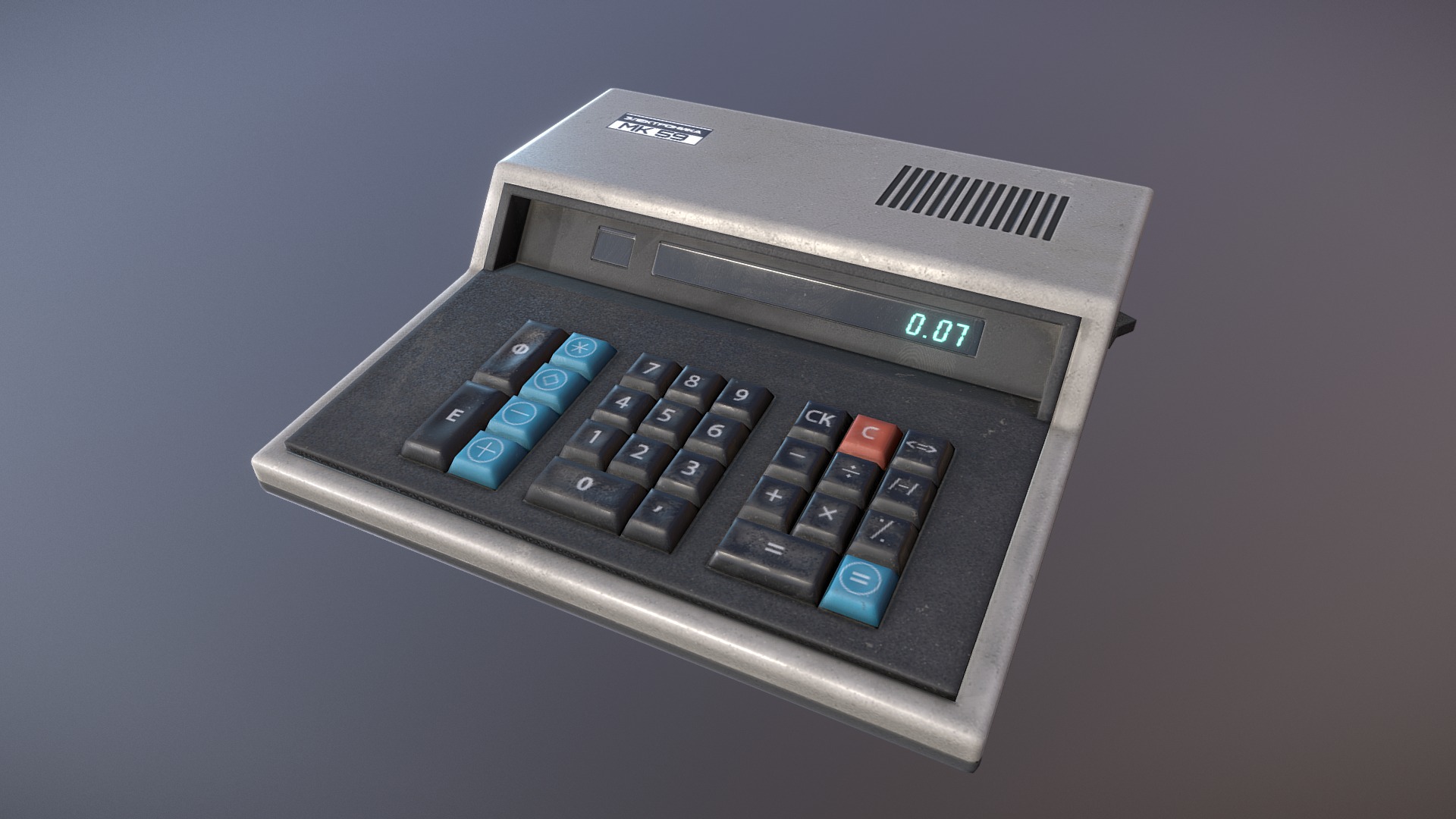 3D model Soviet Calculator – For Sale - This is a 3D model of the Soviet Calculator - For Sale. The 3D model is about a black calculator with a blue display.
