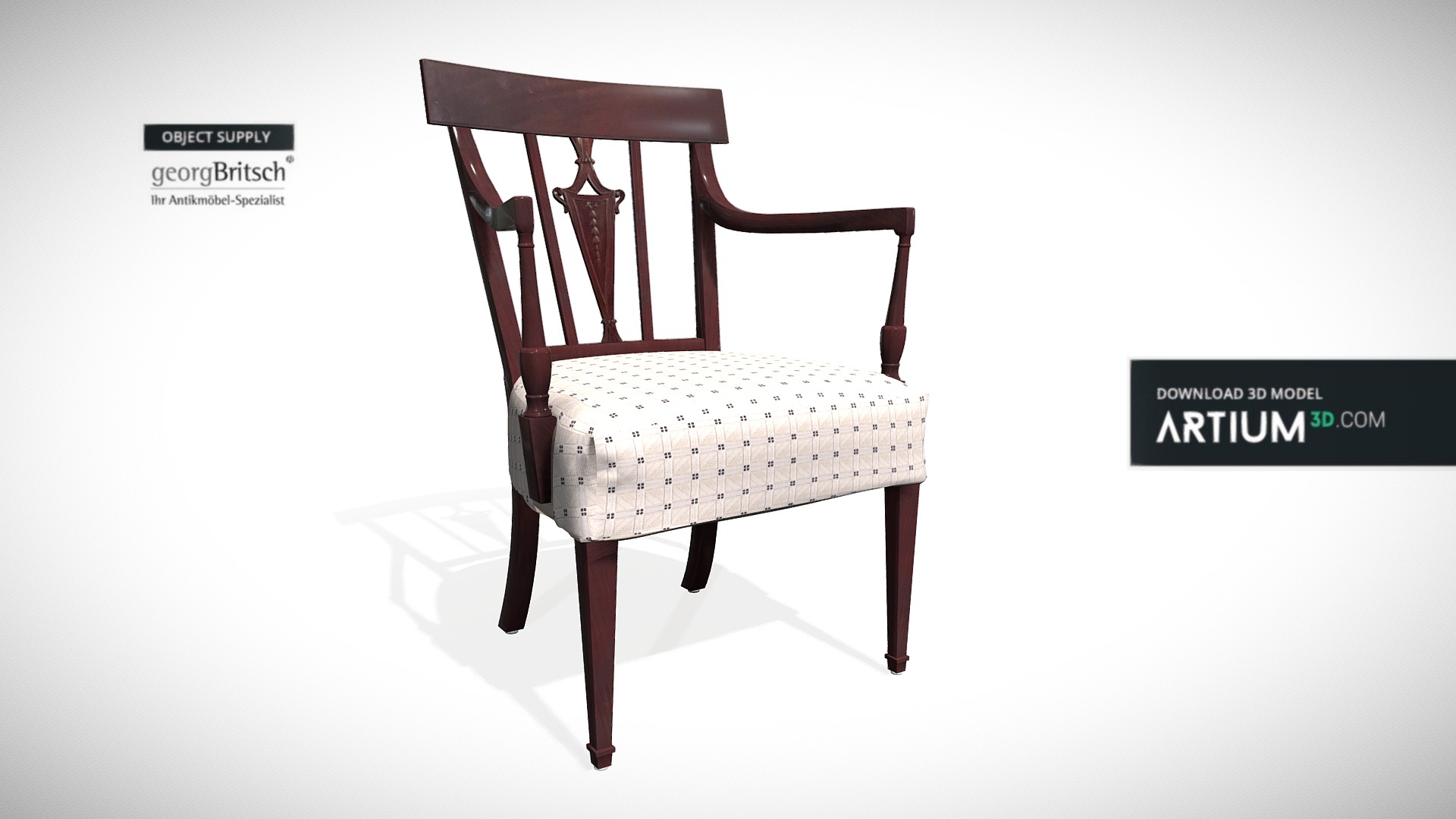 3D model Armchair – England about 1900 – Georg Britsch - This is a 3D model of the Armchair - England about 1900 - Georg Britsch. The 3D model is about a wooden chair with a white background.