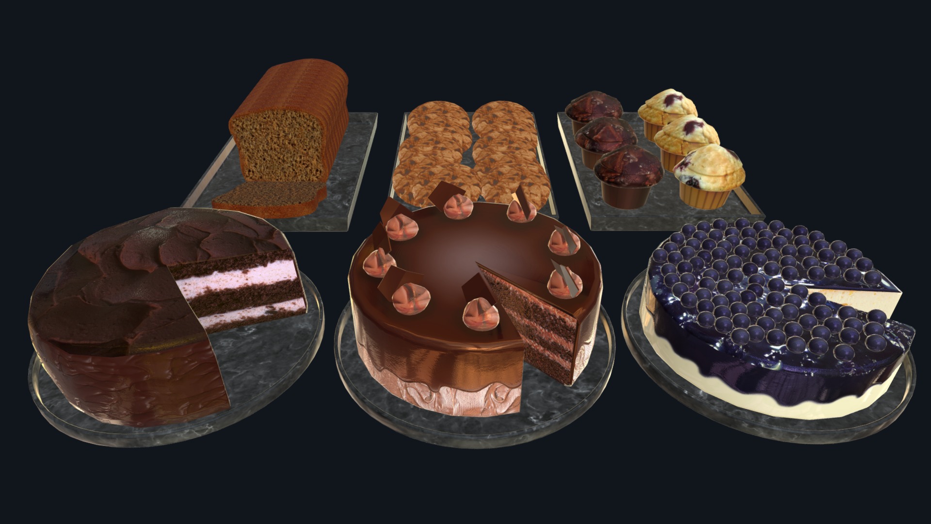 3D model Sweet tooth - This is a 3D model of the Sweet tooth. The 3D model is about a group of cakes on a table.