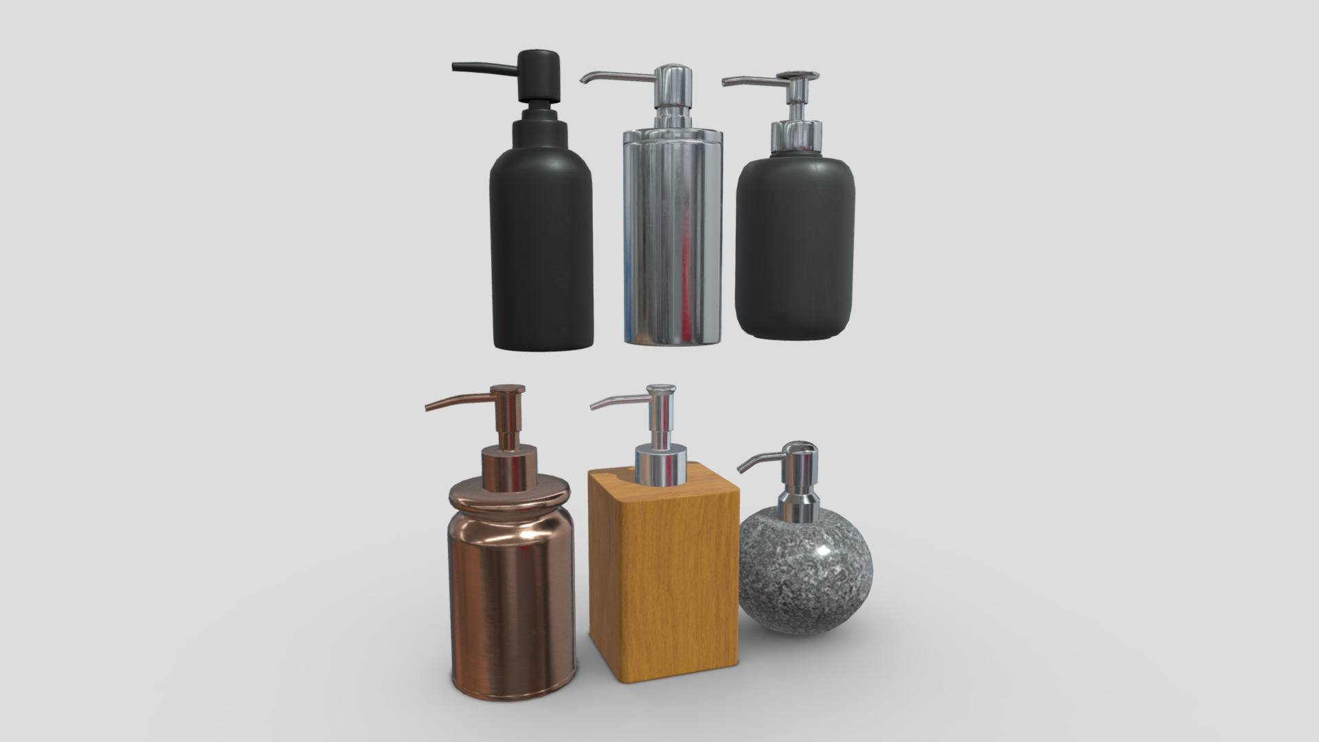 3D model Soap Dispenser Pack - This is a 3D model of the Soap Dispenser Pack. The 3D model is about a group of metal cylinders.