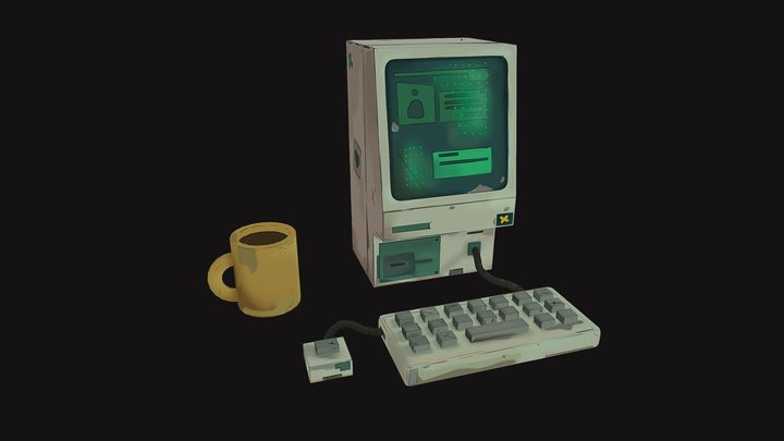 Aesthetic Low Poly Computer Station 3D Model