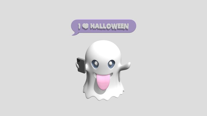 Funny Ghost with iPhone and text bubble. 3D Model