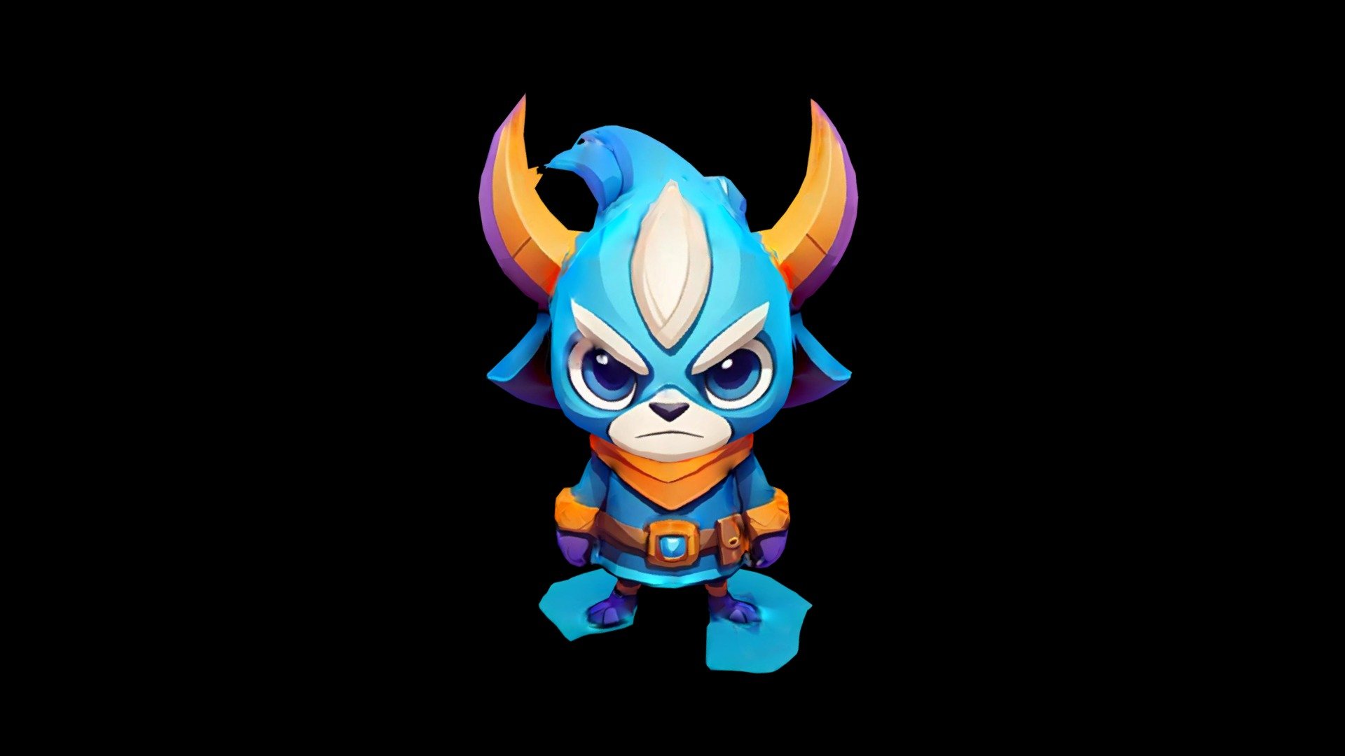 A blue chibi character with horns and a frown st - Download Free 3D ...