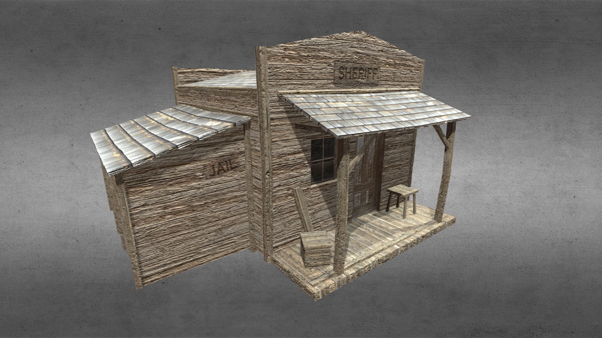 3D model Sheriff office - This is a 3D model of the Sheriff office. The 3D model is about a wooden house on a grey background.