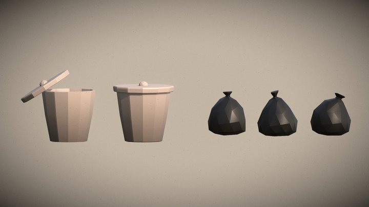 Trash Bin Pack [Low Poly] 3D Model