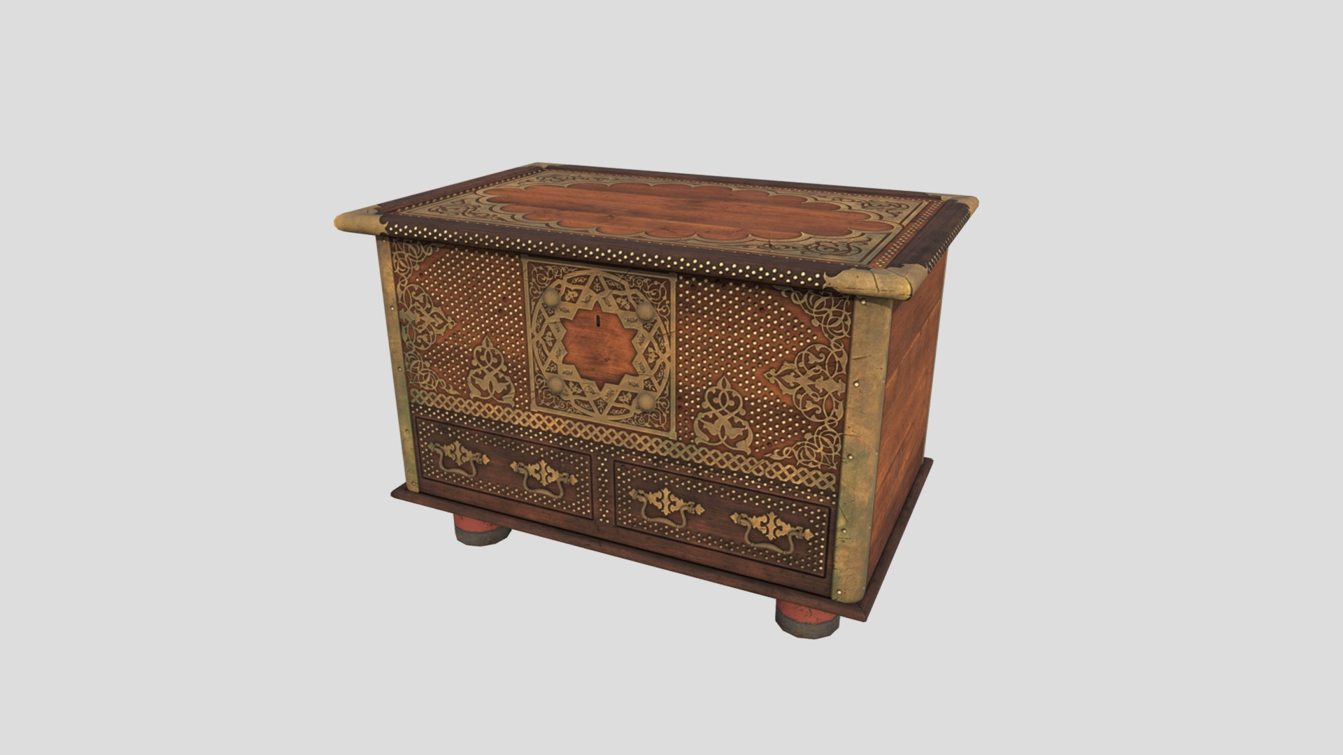 3D model Chest 03 - This is a 3D model of the Chest 03. The 3D model is about a wooden box with a design on it.