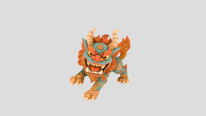 Shishi Guardian – Chibi Stylized Figurine 3D Model