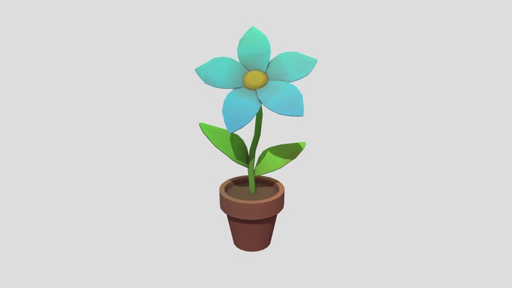 Blue Flower in Pot, Lowpoly 3D Model
