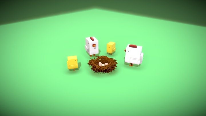 Low Poly Chickens Birth Moment 3D Model