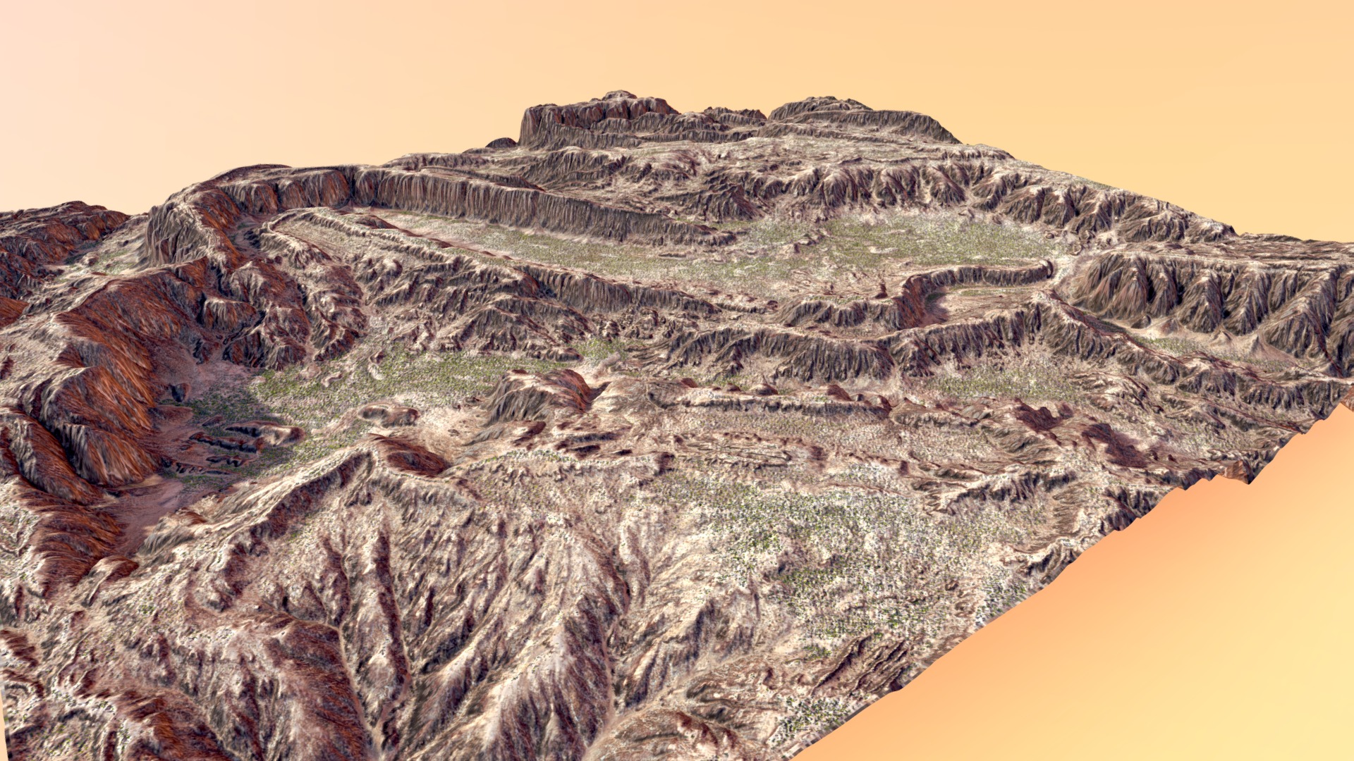 3D model Badlands Terrain - This is a 3D model of the Badlands Terrain. The 3D model is about a rocky landscape with a yellow sky.