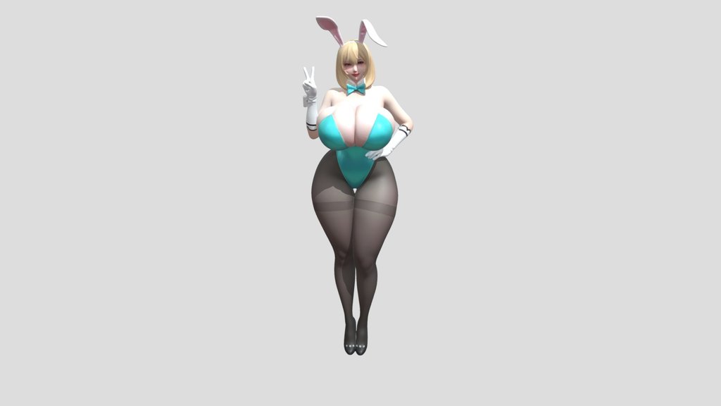 Teal Bunny Cosplay Pose