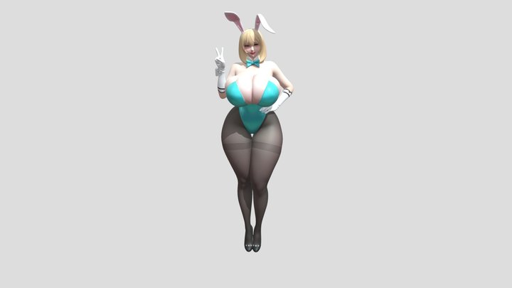 Teal Bunny Cosplay Pose 3D Model