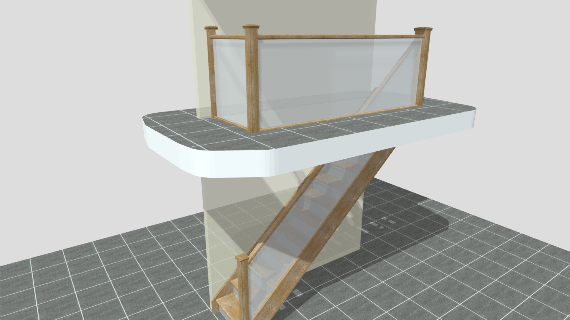 Oak staircase with glass balustrade and risers