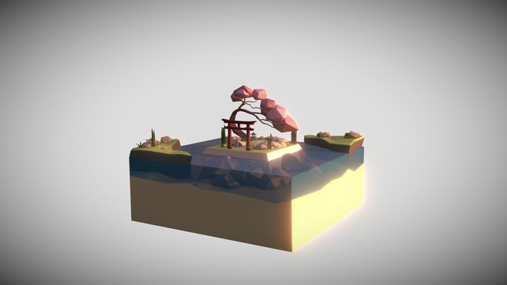 Low Poly Japanese Meditation Diorama 3D Model