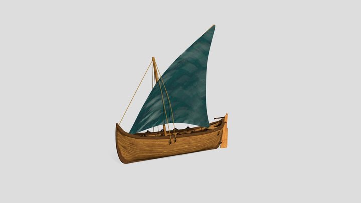 Longboat with Sail 3D Model
