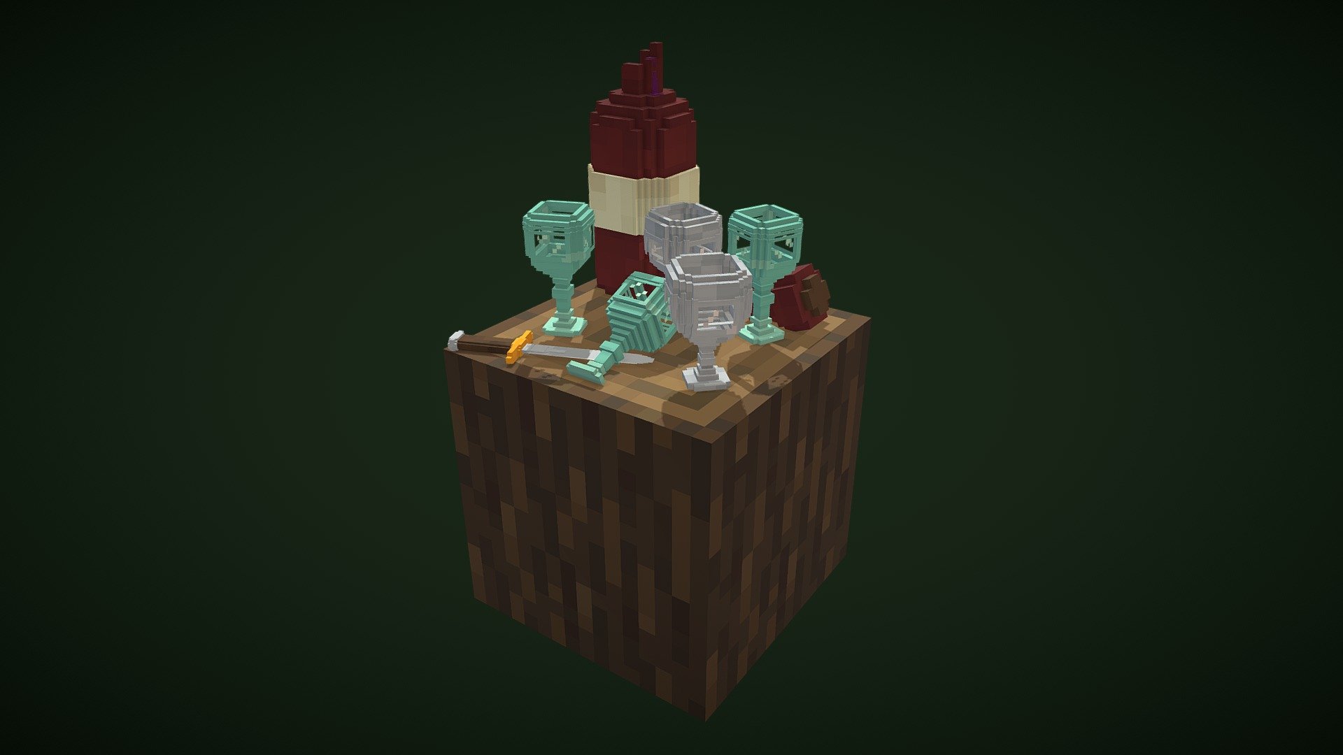 [Minecraft] Wine & Glasses 3D model by PianolD [07be939] Sketchfab