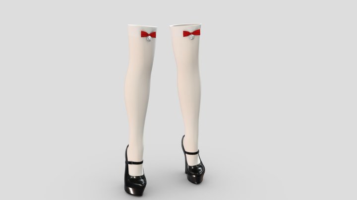 Marry Jane Chunky High Heels Shoes & Stockings 3D Model