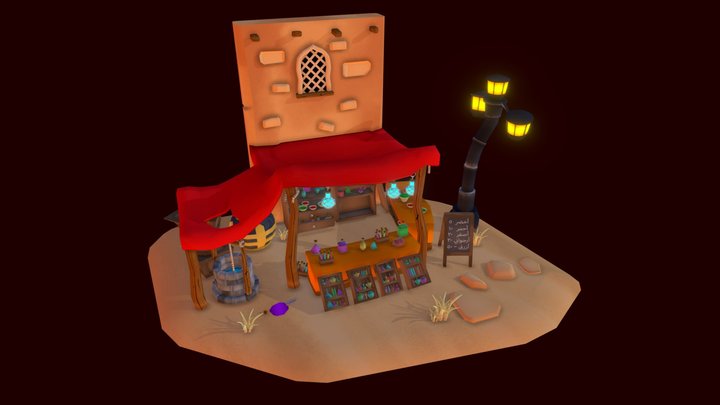 Enchanting Potion Vendor's Stall - DAE Bazaar 3D Model