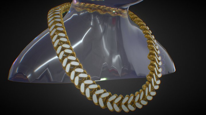 Gold Interlocking Link Chain (Textured Diamonds) 3D Model